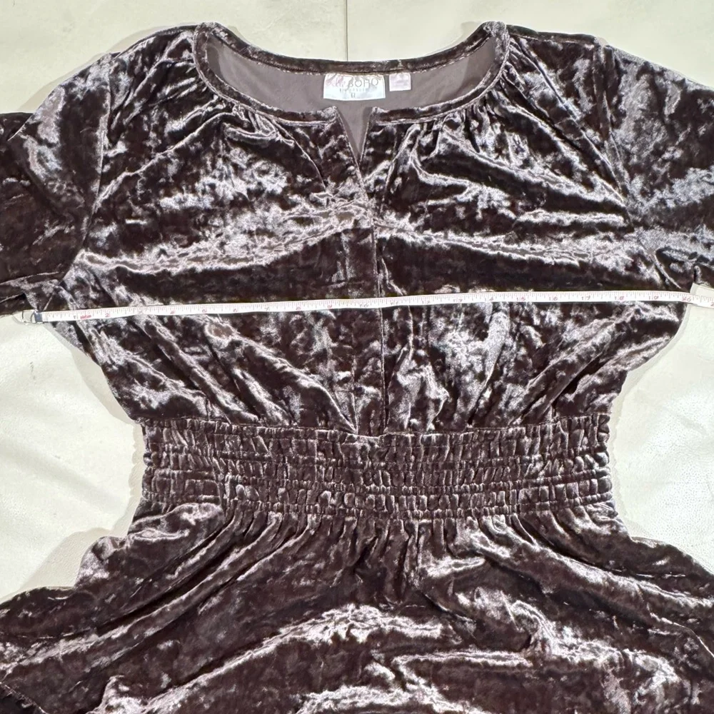 Belle Boho by Kim Gravel Crushed Velvet Tiered Maxi Dress in Espresso - Picture 7 of 9